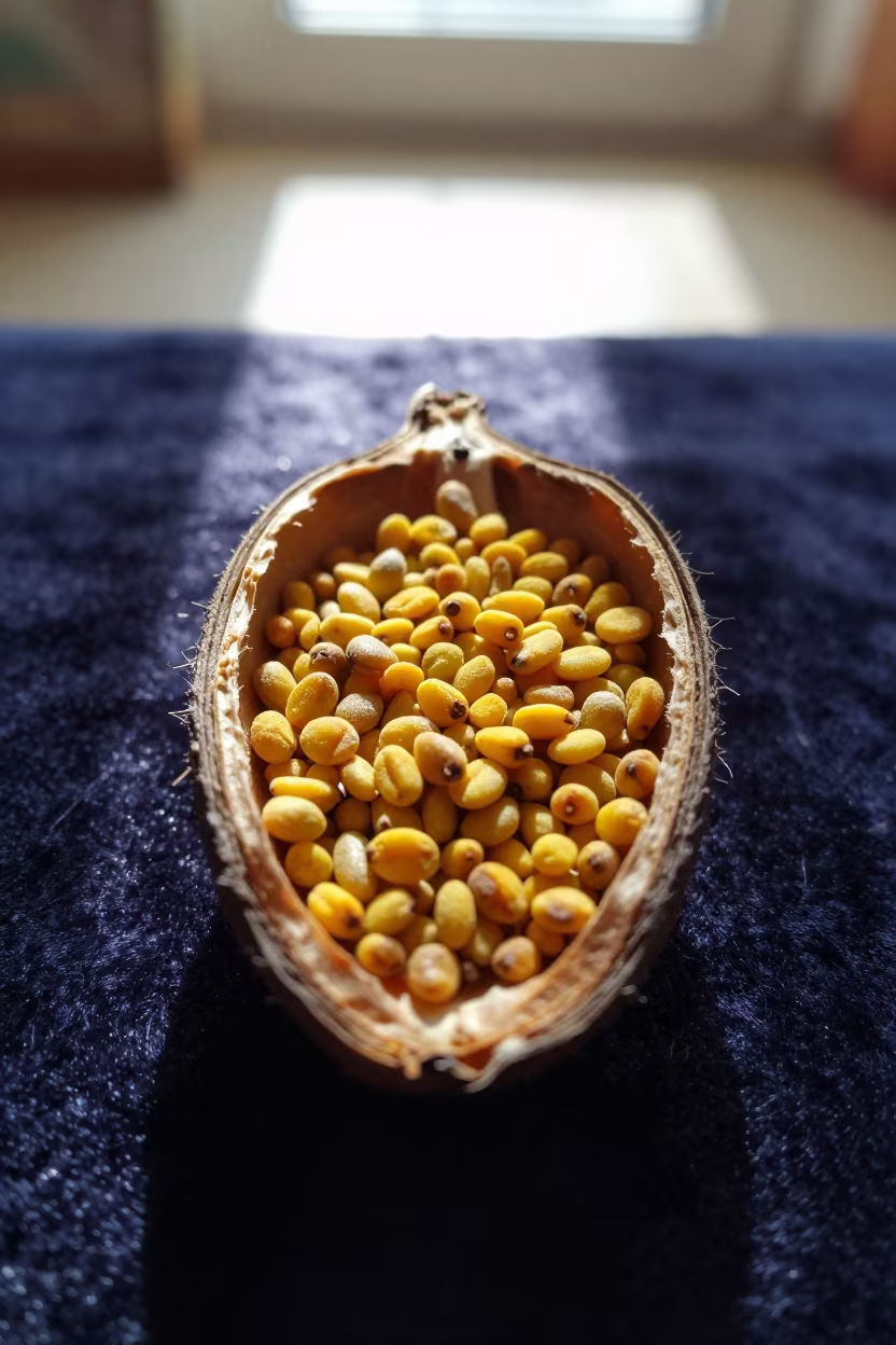 Pollen Grains on Velvet in Çorum Seed Pod in inside a seed pod split open in Çorum