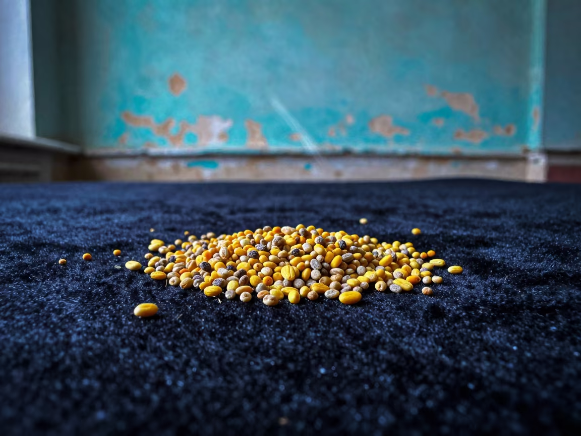 Pollen Grains on Velvet Against Turquoise Wall in against weathered turquoise paint in St Petersburg