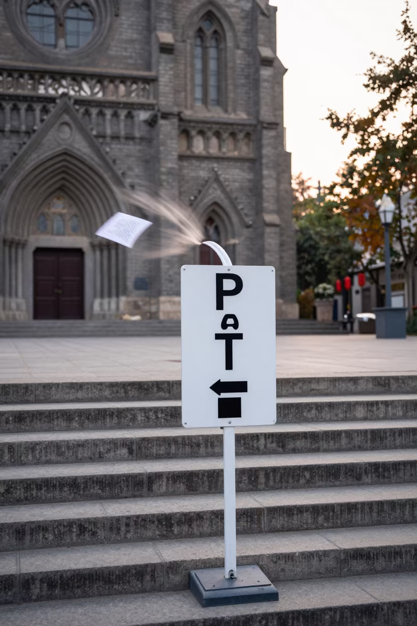Polling Sign Twisting in Wind Outside City Hall in on the steps of city hall near Xian