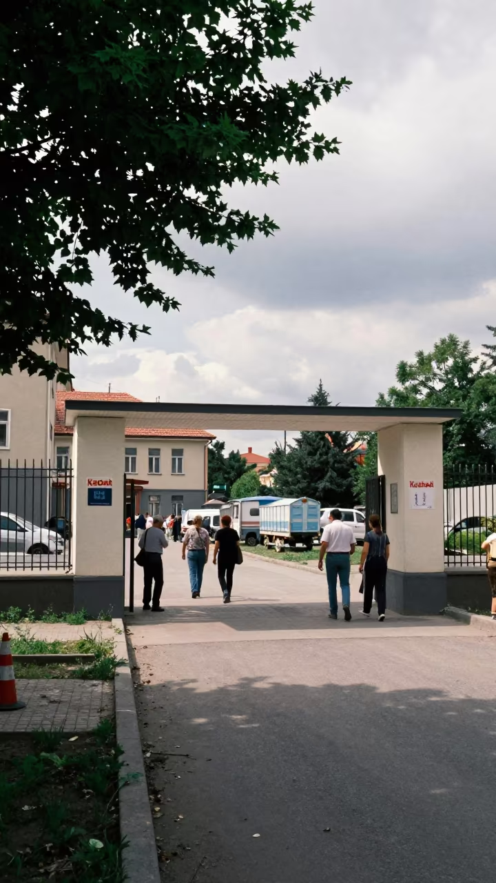 Polling Station Entrance in Chisinau Early Summer in outside a polling station entrance in Chișinău