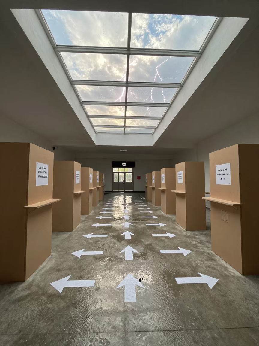Polling Station Floor Arrows Lightning Anyang in inside a polling station gymnasium in Anyang