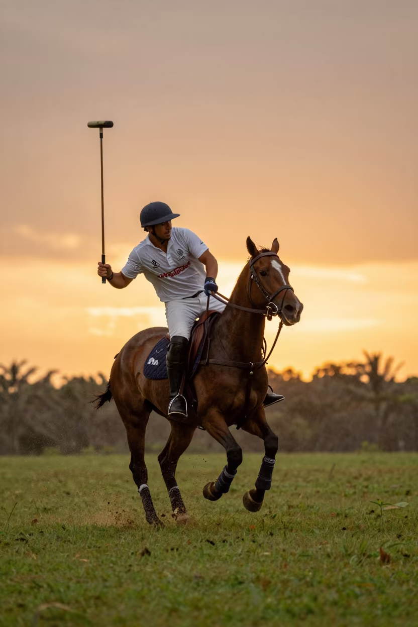 Polo Player Swing at Sunset in Cebu Rain in on a hillside near Cebu