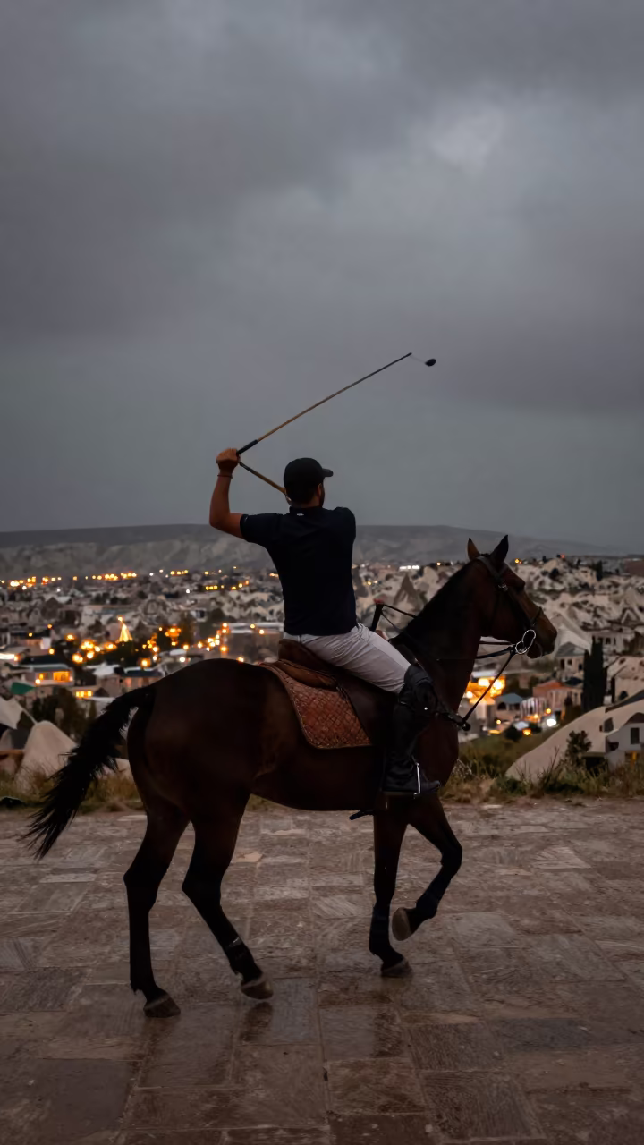 Polo Player Swinging at Cappadocia Stop in at a roadside stop near Cappadocia