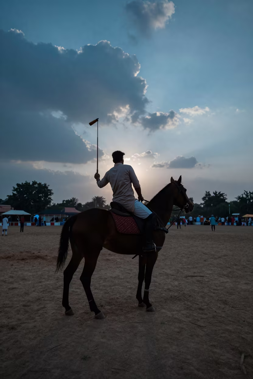 Polo Rider Backhand Silhouette Evening Sky in at a public square in Dera Ghazi Khan