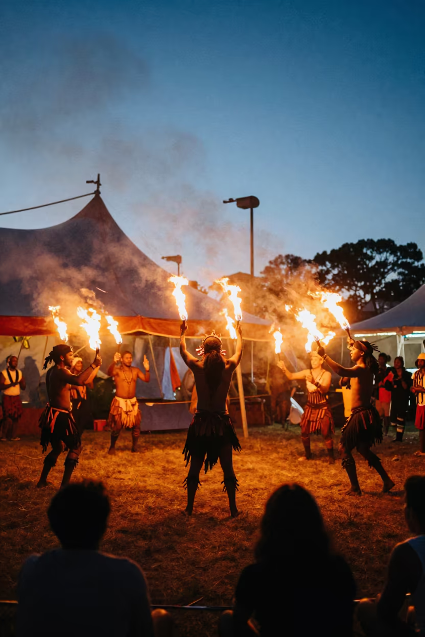 Polynesian Fire Dance at Cape Town Circus Tent in under a circus tent in Cape Town