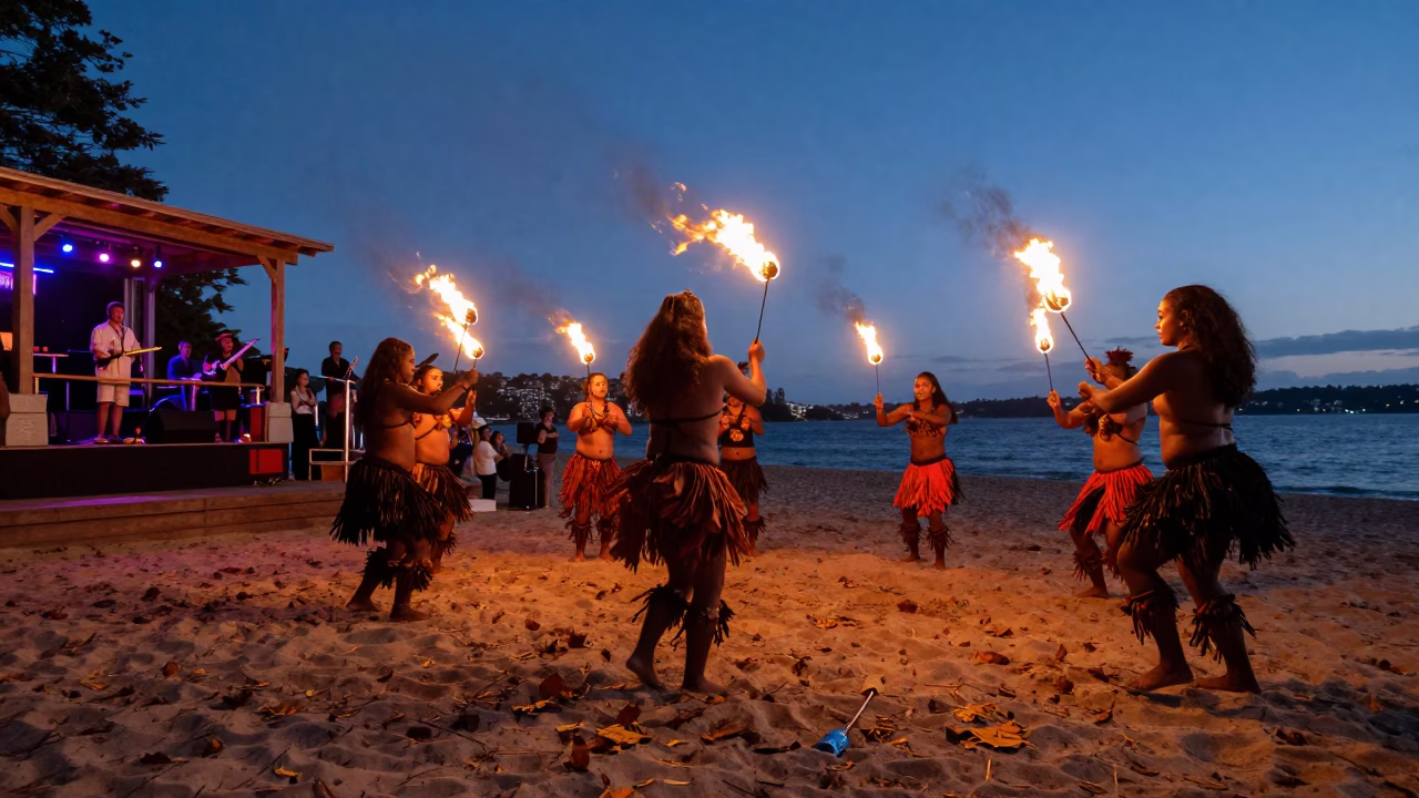 Polynesian Fire Dance at Sydney Jazz Club Dusk in at a jazz club in Sydney