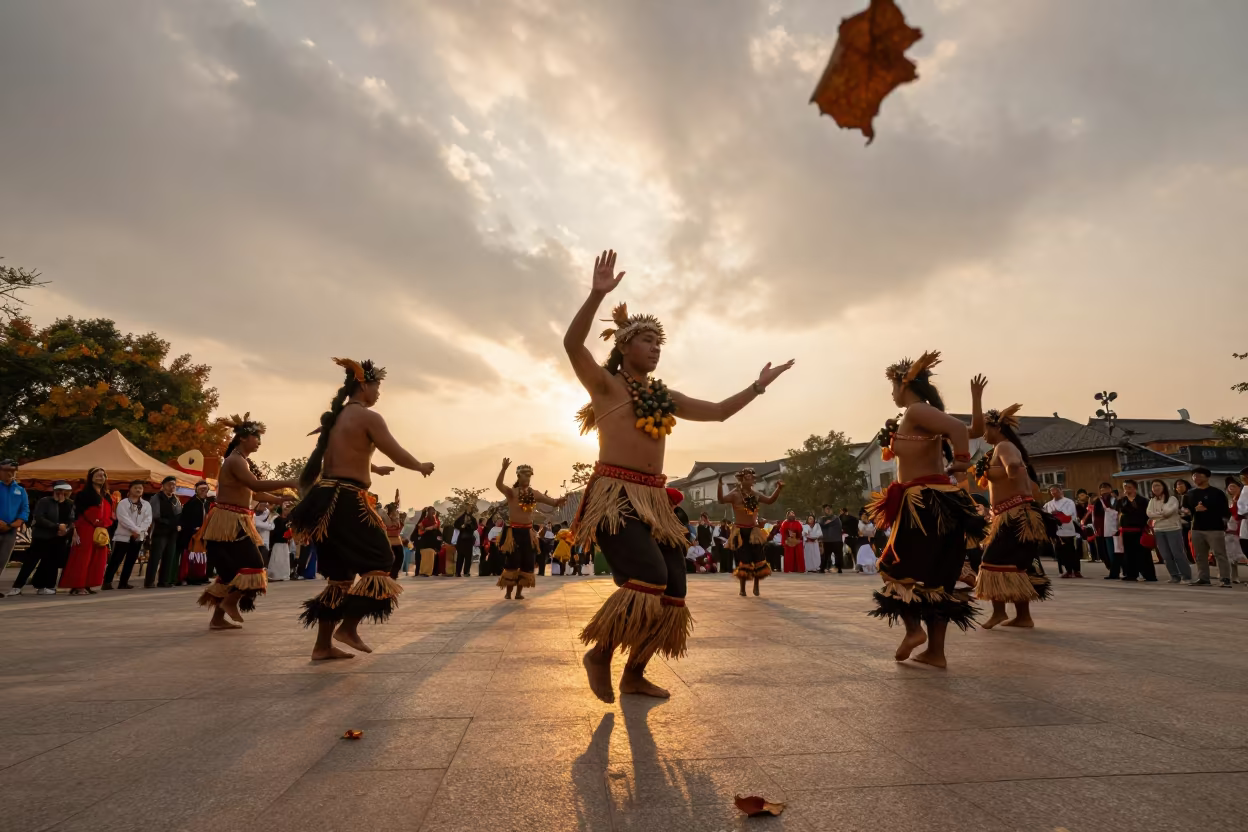 Polynesian Slap Dance in Autumn Festival Square in at a public square during a festival near Nanchang