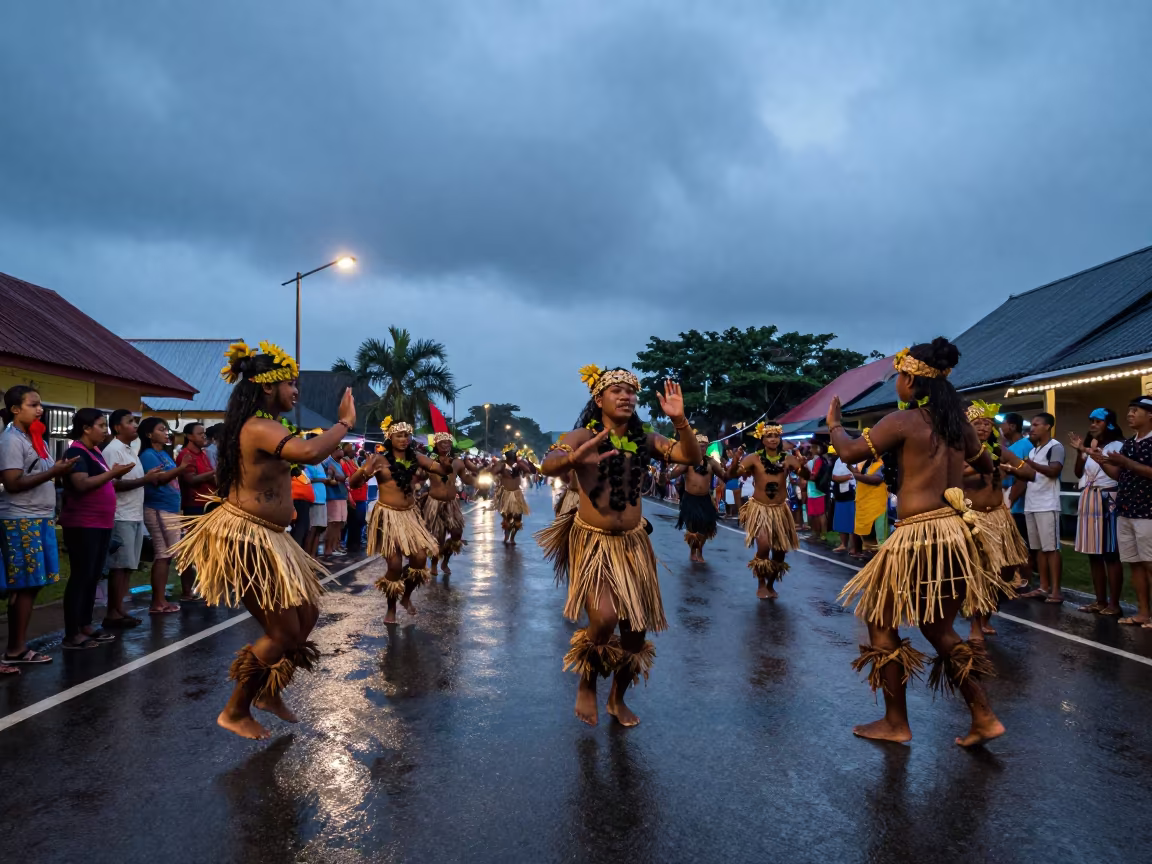 Polynesian Slap Dance Indigo Twilight Festival Batala in at a festival street procession near Batala