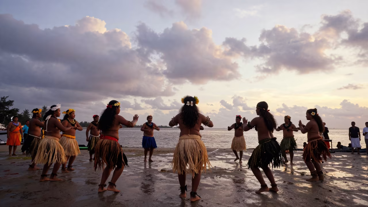 Polynesian Slap Dance at Vijayapura Waterfront in at a waterfront celebration near Vijayapura