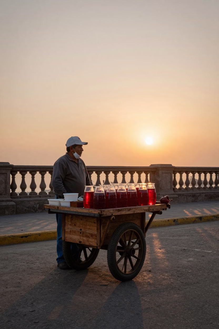 Pomegranate Juice in Lima at As The Sun Drops Toward The Horizon in in Lima, Peru