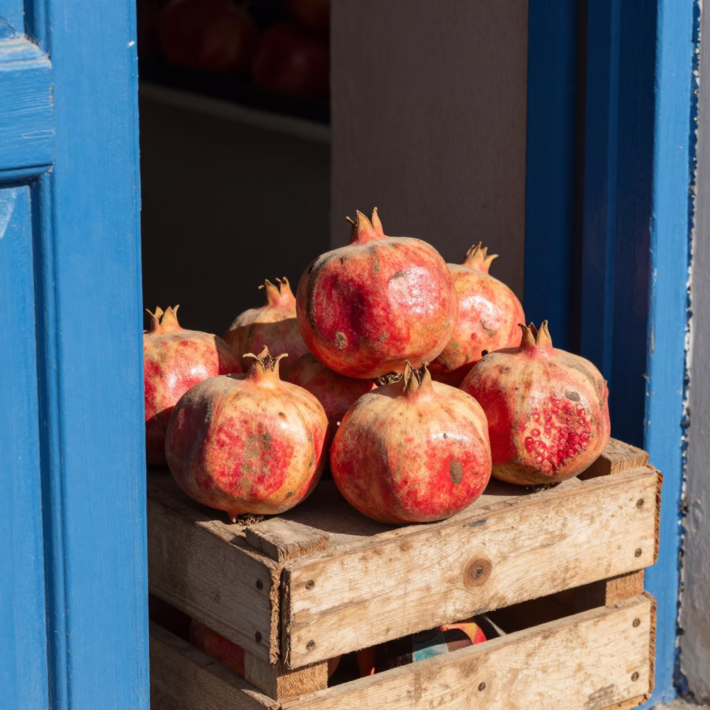 Pomegranates at Flat Noon Light in Istanbul in in Istanbul, Turkey