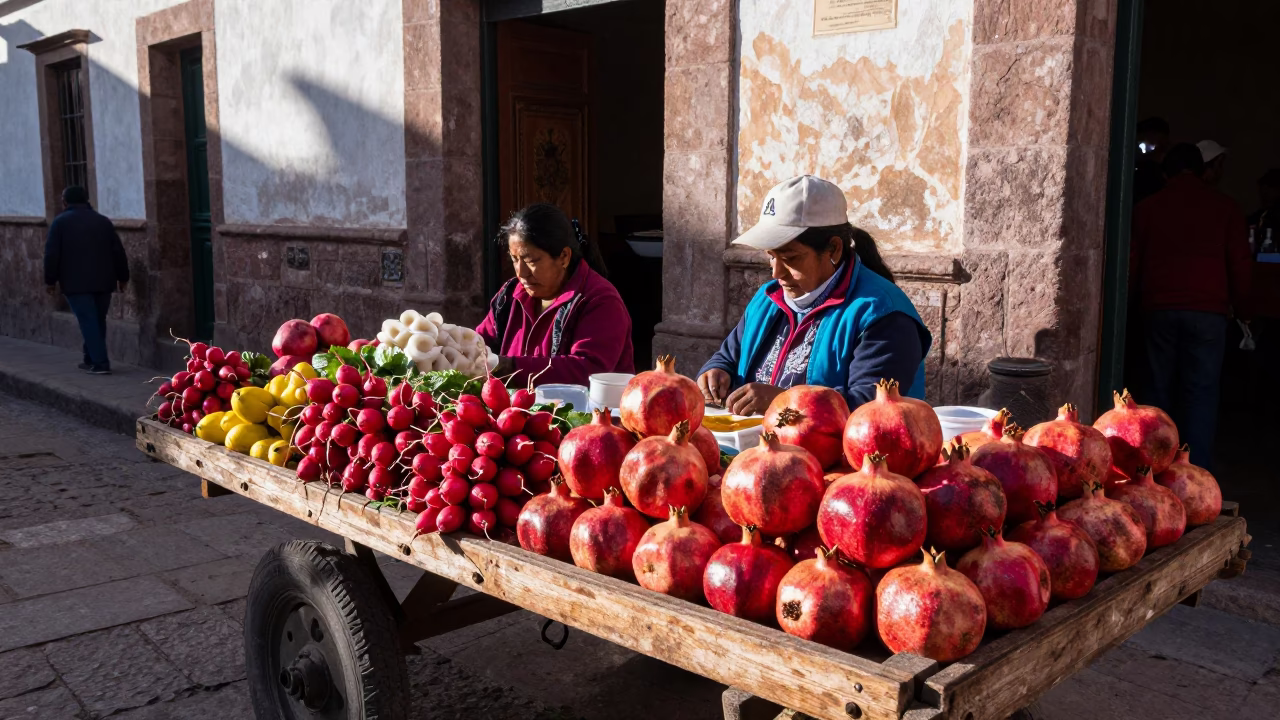 Pomegranates in Cusco at Clear Late-afternoon Light in in Cusco, Peru