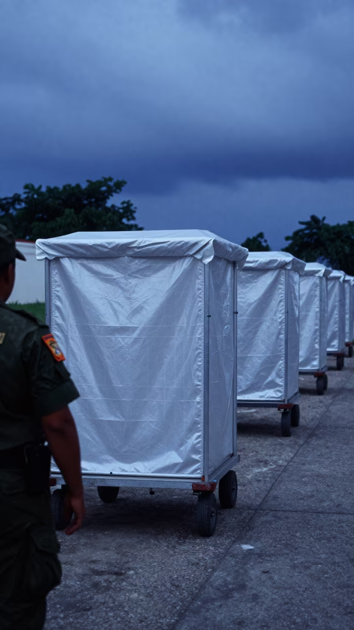 Poncho Liner Cart at DR Checkpoint Evening in at a checkpoint lane in Dominican Republic