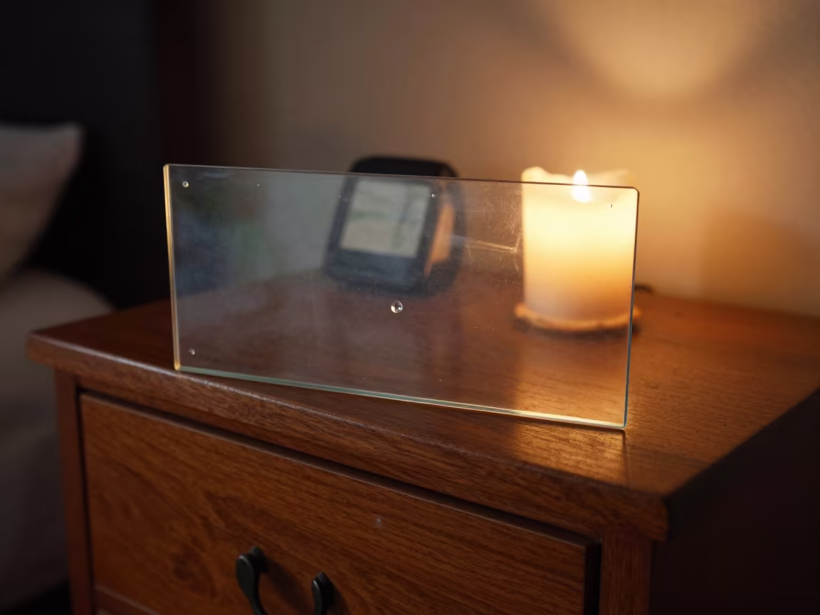 Pond Water Microscope Slide Twilight Glow in on a hotel dresser in Ica