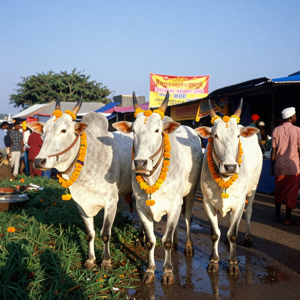 Pongal Cattle at Gqeberha Market Midday in at a night market in Gqeberha