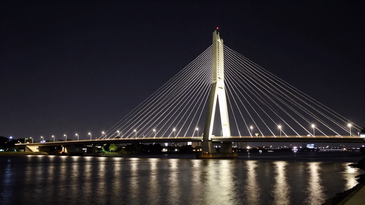 Ponte Estaiada Illuminated in São Paulo in in São Paulo, Brazil