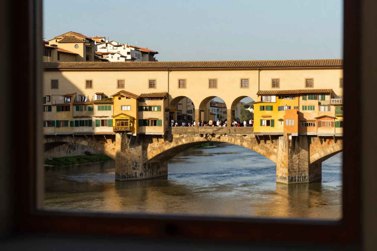 Ponte Vecchio in Florence at Golden Hour in in Florence, Italy