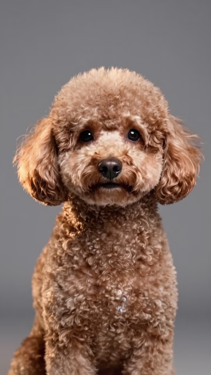 Poodle Portrait in Copper Studio Light in in a quiet portrait studio with a plain backdrop and eye-level framing in Daejeon