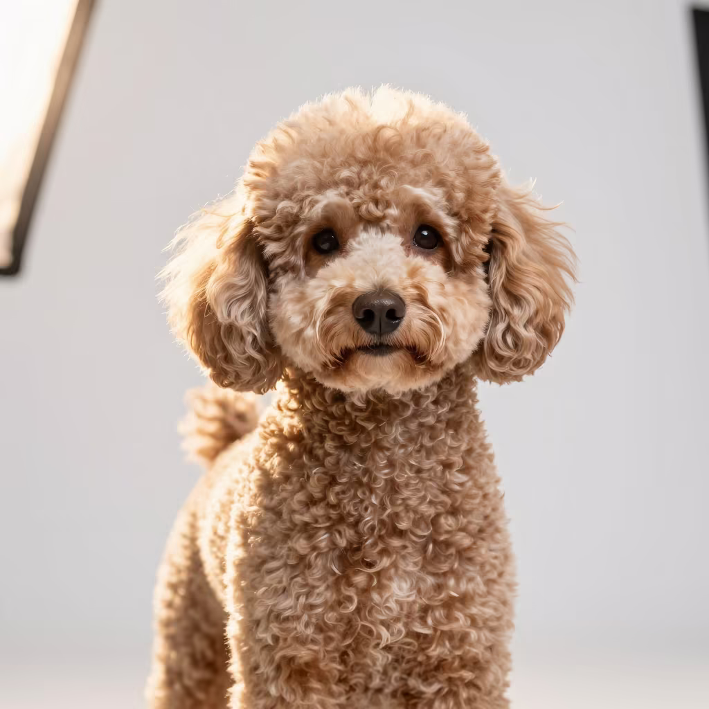 Poodle Portrait in Gwangju Studio in in a quiet portrait studio with a plain backdrop and eye-level framing in Gwangju