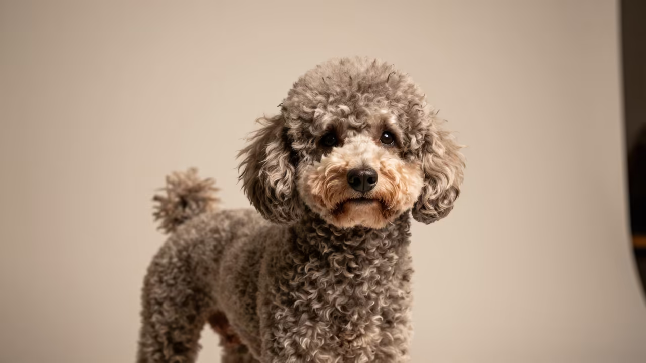 Poodle Portrait in Pokhara Studio Light in in a quiet portrait studio with a plain backdrop and eye-level framing in Pokhara