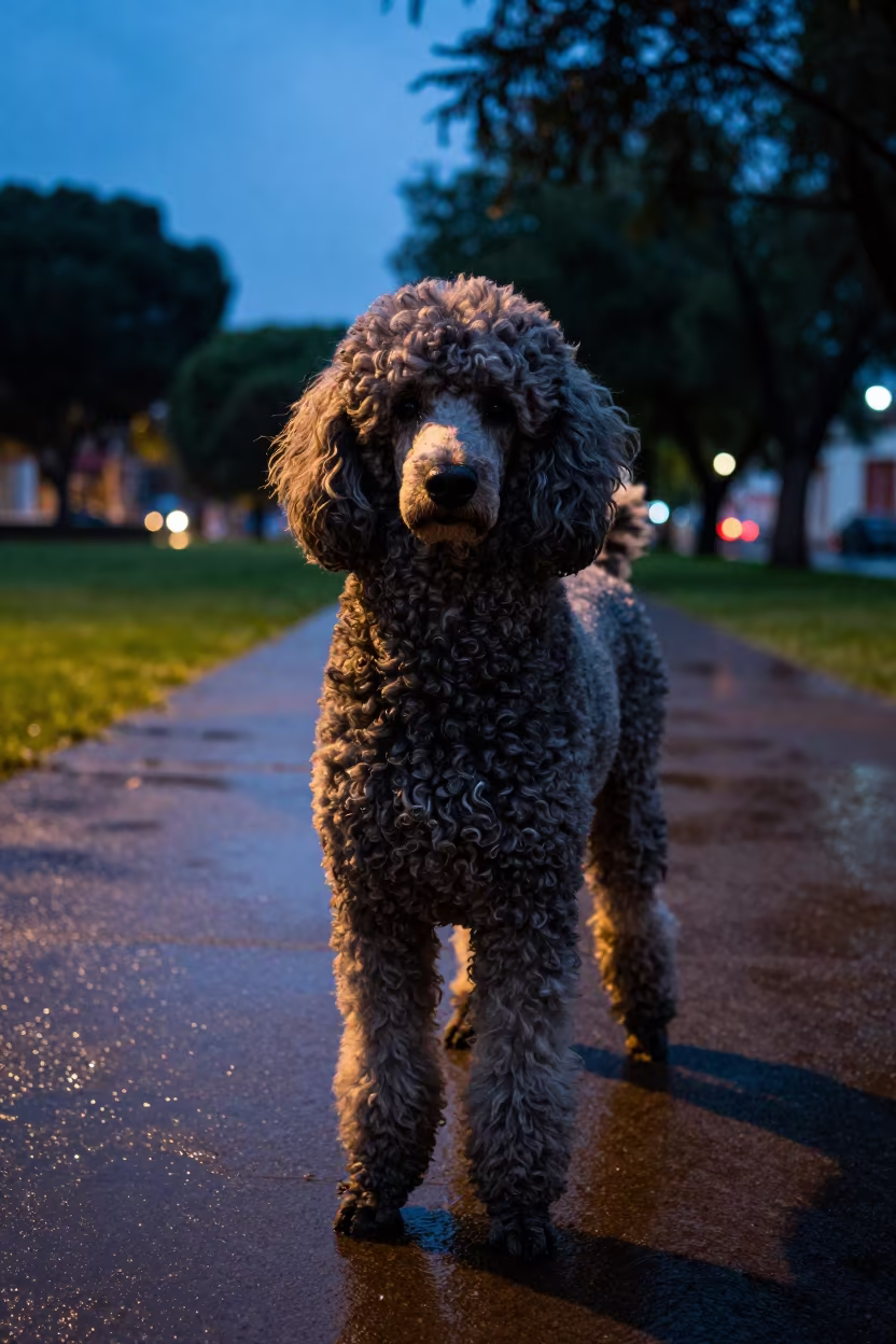 Poodle Portrait in Queretaro Park Rainy Season in along a quiet park path with soft open shade and a clean background in Queretaro