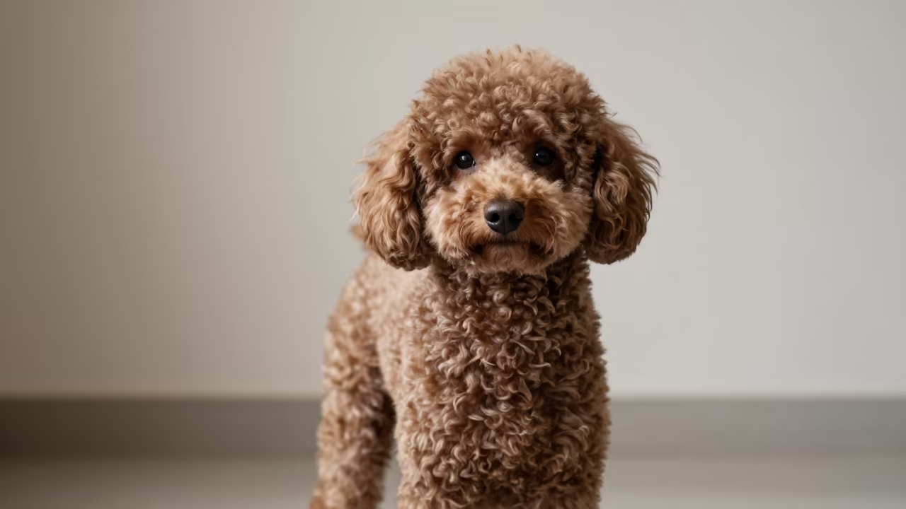 Poodle Portrait in Quiet Karachi Studio in in a quiet portrait studio with a plain backdrop and eye-level framing near Karachi