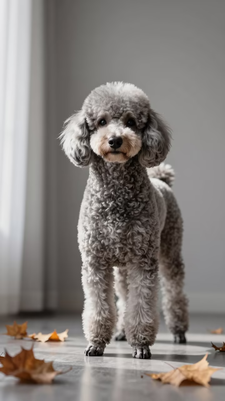 Poodle Portrait in Salamanca Studio in in a quiet portrait studio with a plain backdrop and eye-level framing in Salamanca