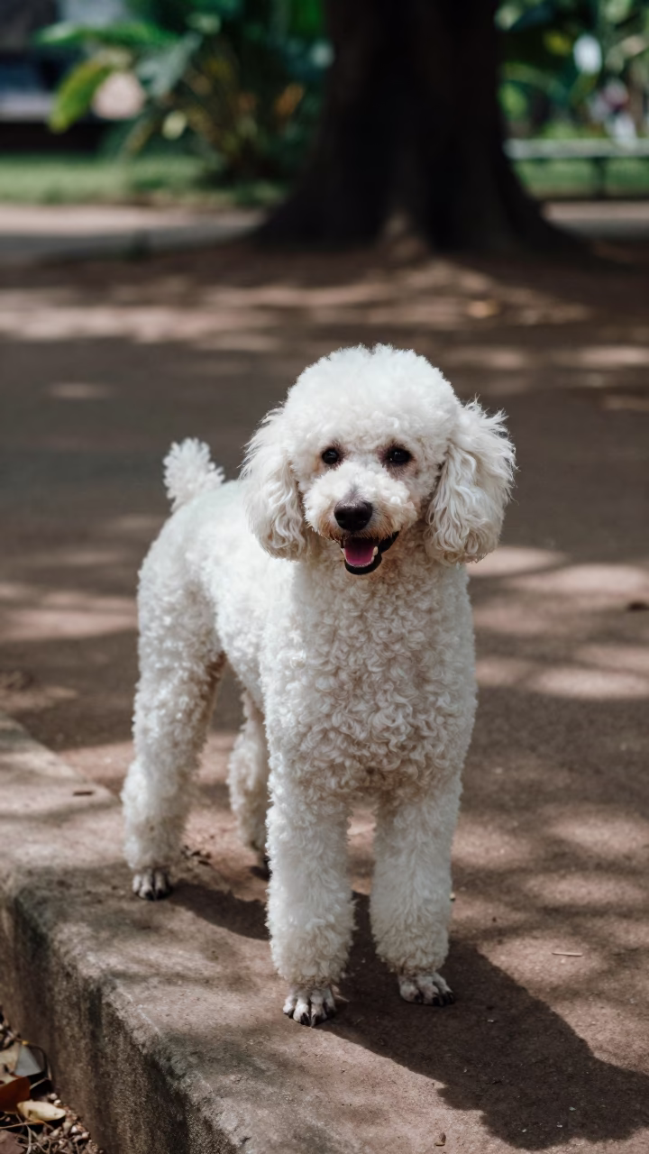 Poodle Portrait on Abidjan Park Path in along a quiet park path with soft open shade and a clean background near Abidjan