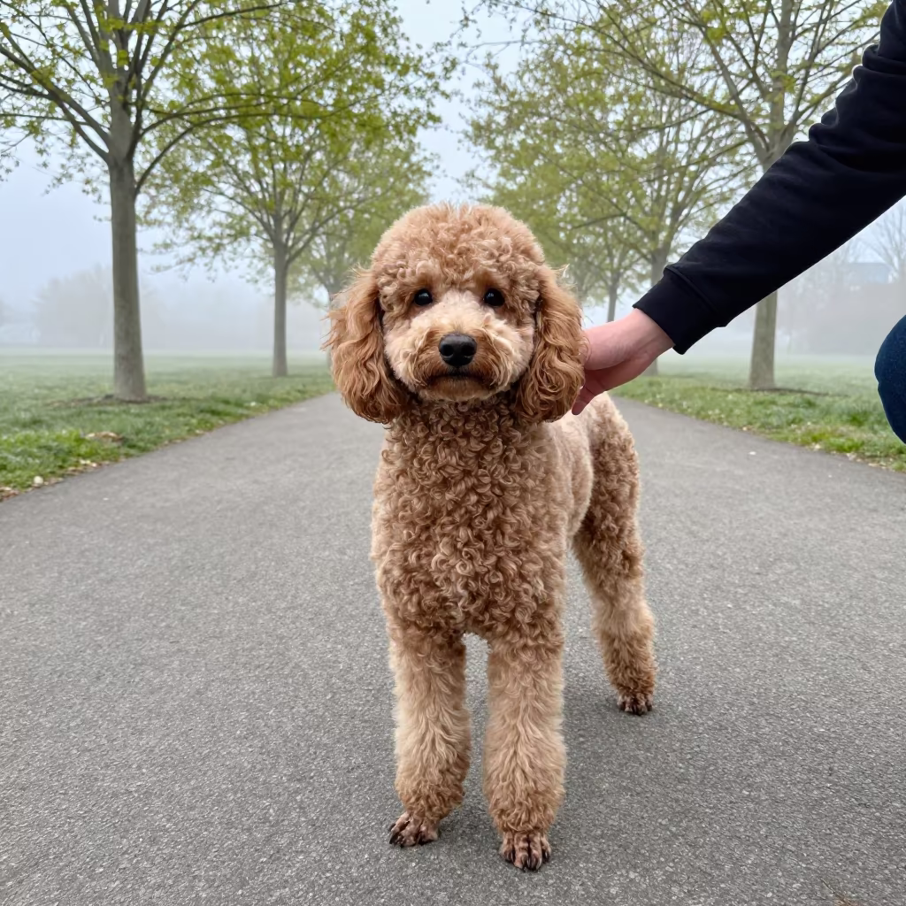 Poodle Portrait on Quiet Pali Park Path in along a quiet park path with soft open shade and a clean background in Pali