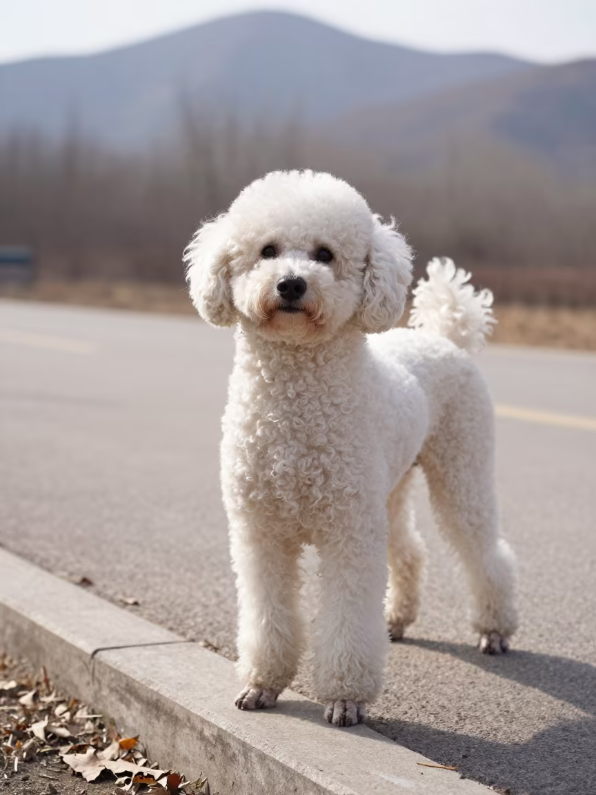 Poodle Portrait on Quiet Park Path Muridke in along a quiet park path with soft open shade and a clean background in Muridke