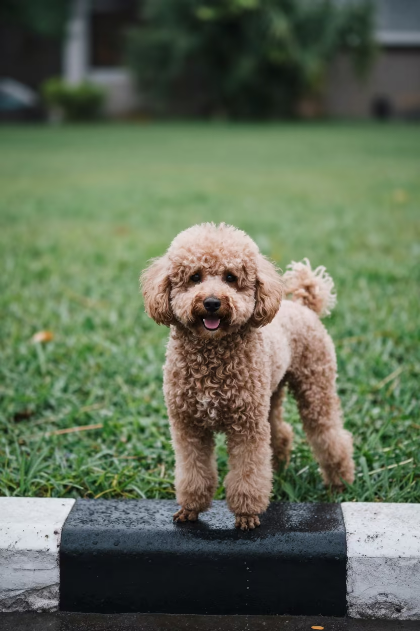 Poodle Portrait with Garden Edge Morning Light in near a garden edge with soft morning light and an uncluttered background in Iloilo