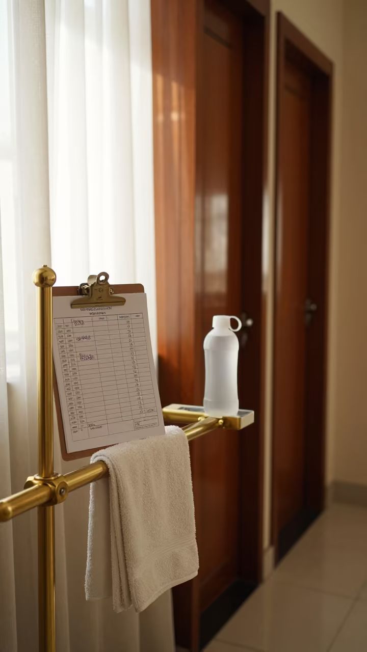 Pool Log Clipboard in Lahore Hotel Corridor in in a quiet guest corridor in Lahore