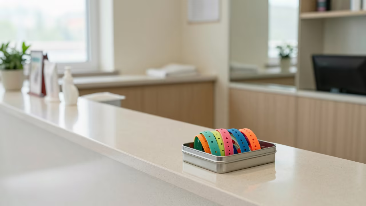 Pool Gate Wristband Tin in Pyongyang Spa in inside a spa reception in Pyongyang