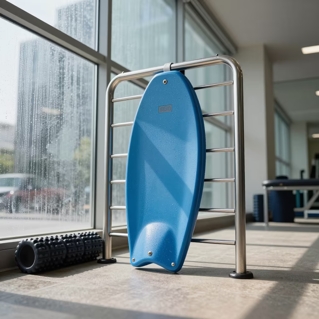 Pool Kickboard Drying Fence Noon Light in inside a recovery lounge beside foam rollers near Fresnillo
