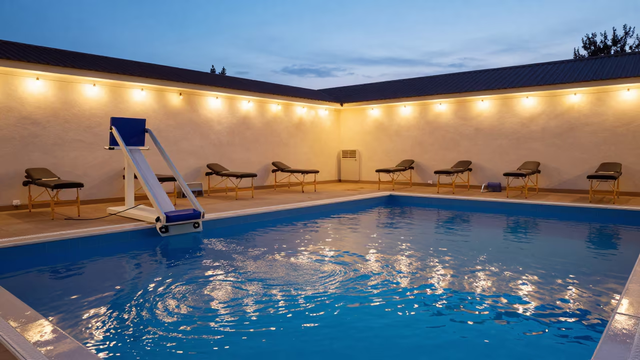 Pool Lift Blue Therapy Water Recovery Area Nizhny Novgorod in inside a recovery area with treatment stations aligned in Nizhny Novgorod