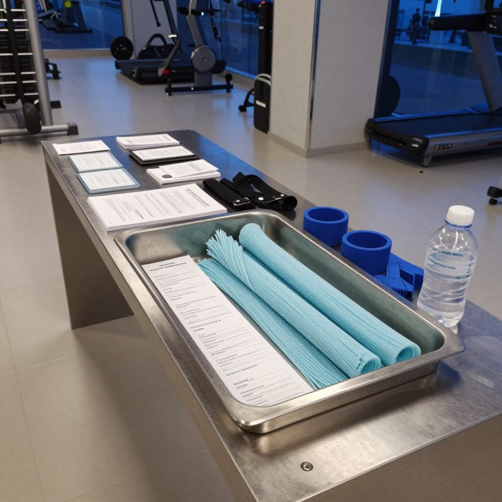 Pool Noodle Bin at Gym Check Desk Ghaziabad in at a gym check-in desk in Ghaziabad