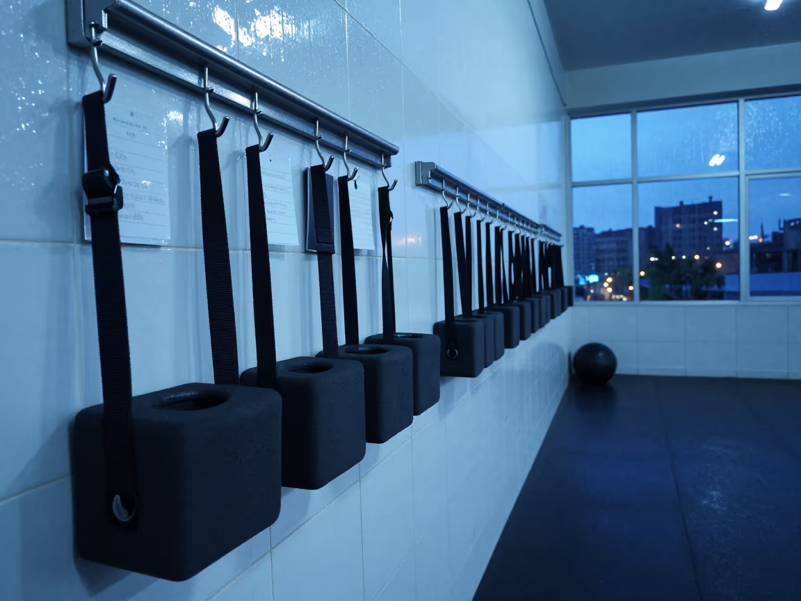 Pool Noodle Bin Under Blue Twilight Lights in inside a strength room in Port Harcourt