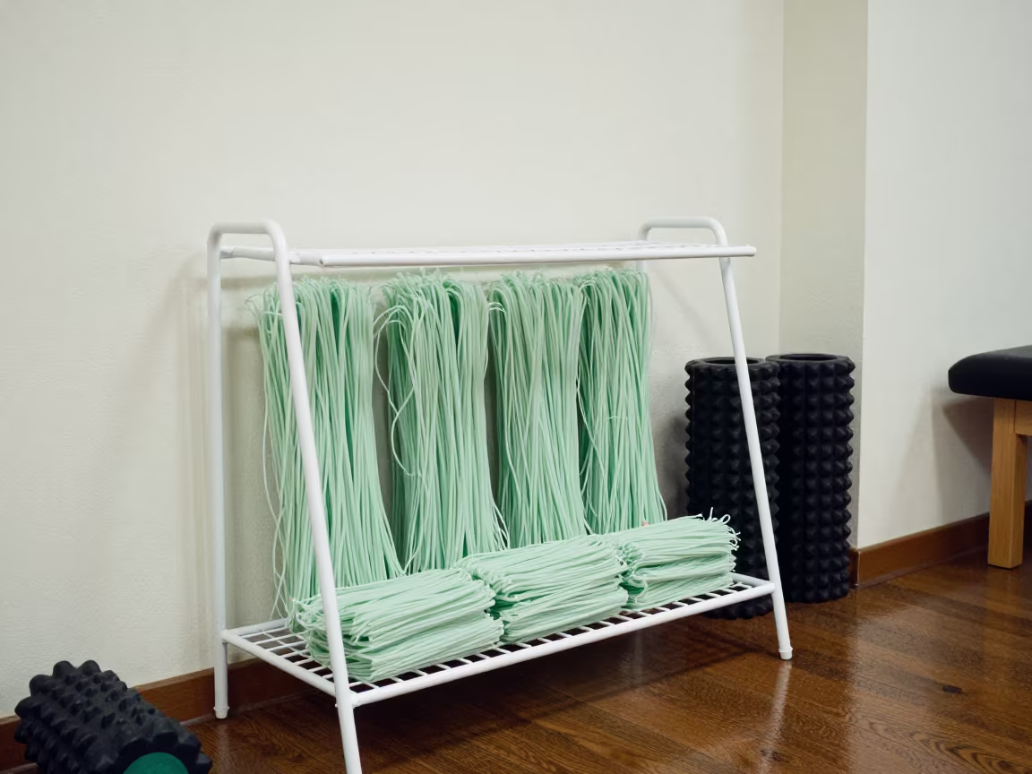 Pool Noodles Drying in Chiba Recovery Lounge in inside a recovery lounge beside foam rollers in Chiba