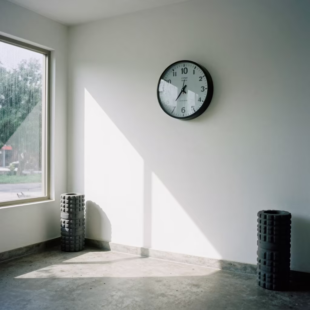 Pool Pace Clock Reset in Queretaro Recovery Lounge in inside a recovery lounge beside foam rollers in Queretaro