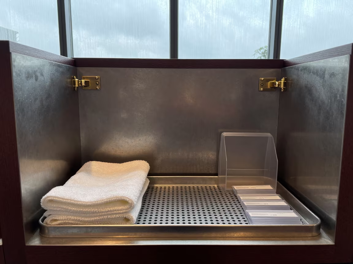 Pool Towel Card Punch Tray Before Service in inside a banquet hall before service in Jakarta