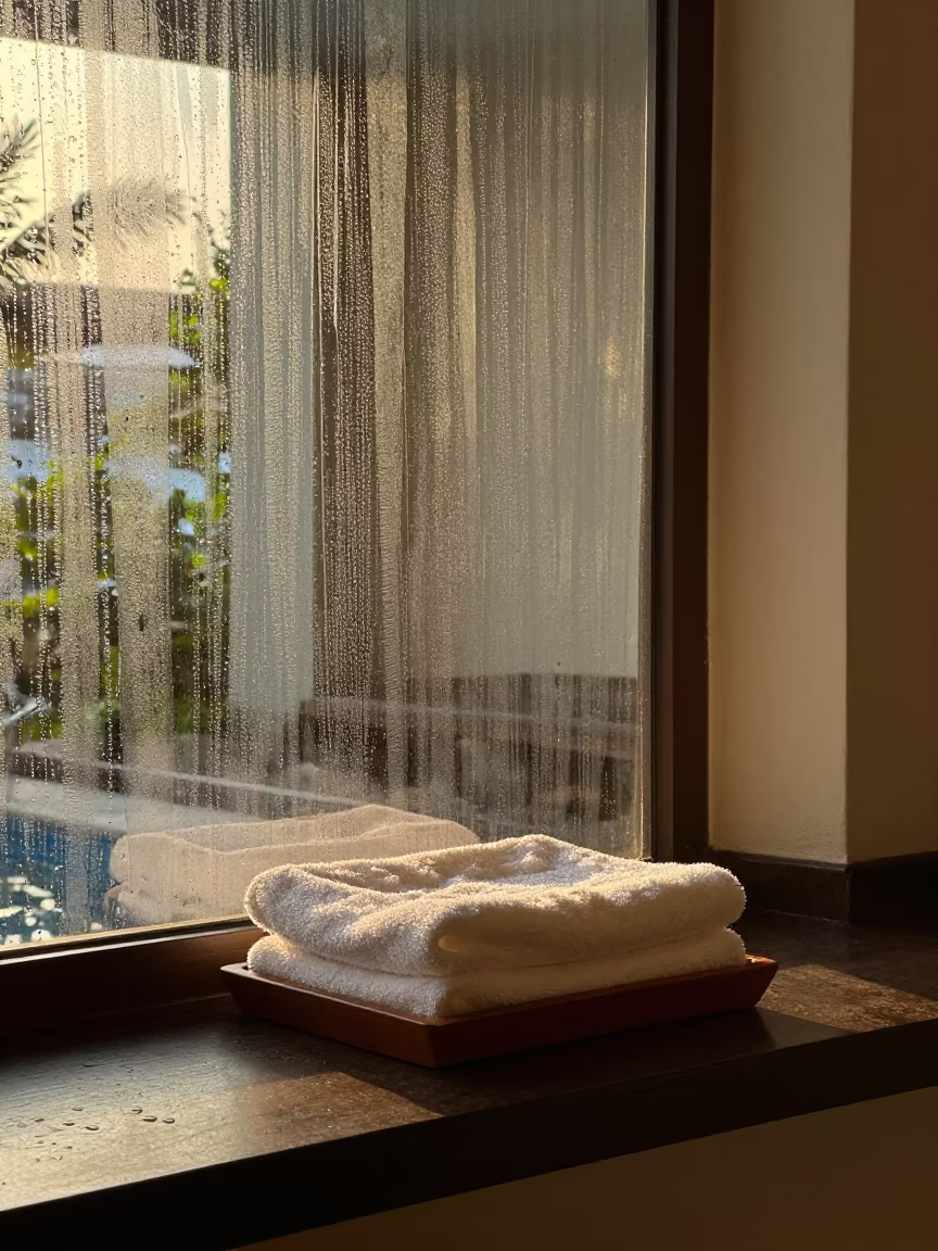 Pool Towel Punch Tray in Colombo Evening Light in at a reception desk under warm light in Pettah, Colombo