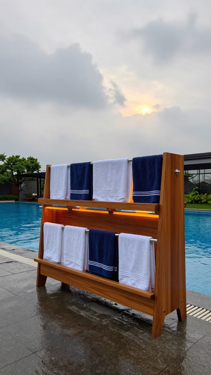 Poolside Towel Station After Summer Rain in beside a valet stand after rain in Ningbo