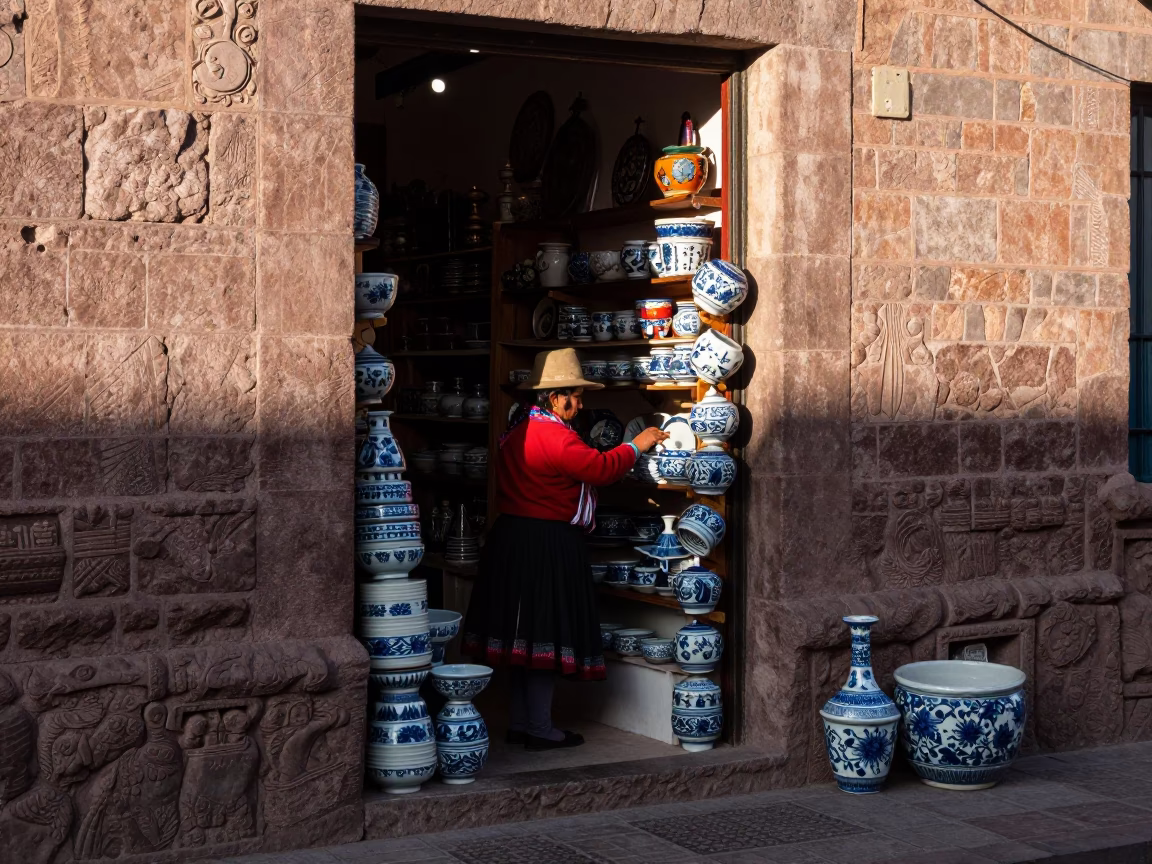 Porcelain Bowl in Cusco at The Early Afternoon Light in in Cusco, Peru