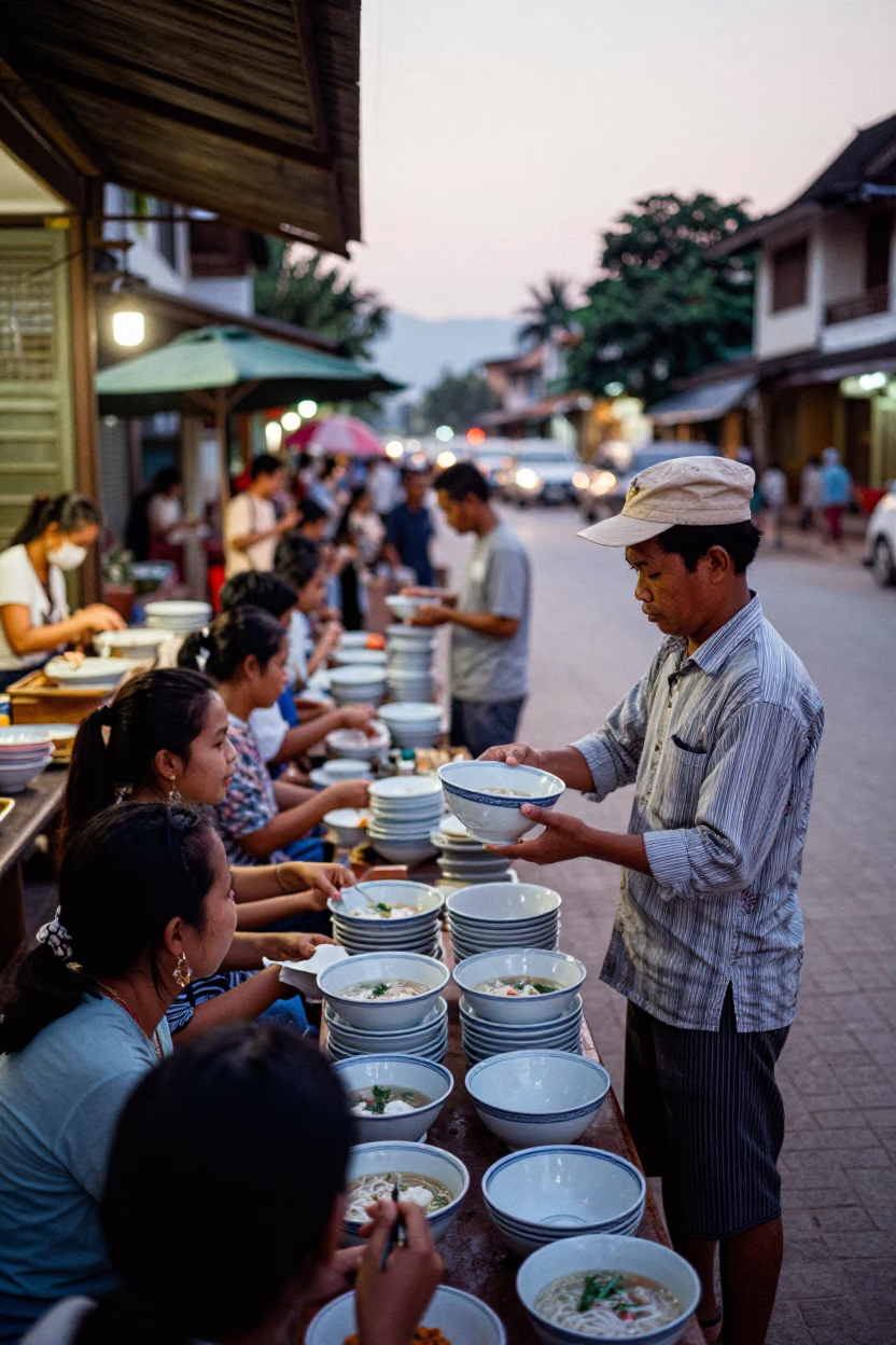 Porcelain Bowls at Evening Light in Luang Prabang in in Luang Prabang, Laos