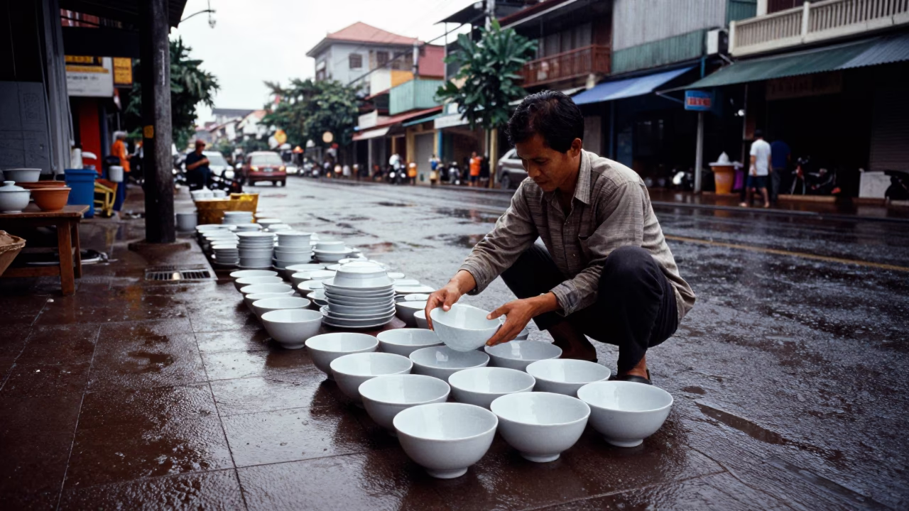 Porcelain Bowls in Phnom Penh in in Phnom Penh, Cambodia