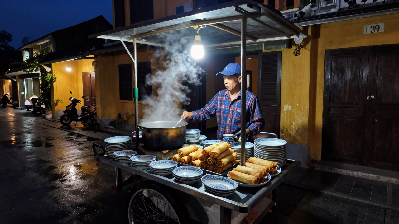 Porcelain Dishes in Hoi An at Midnight Light in in Hoi An, Vietnam