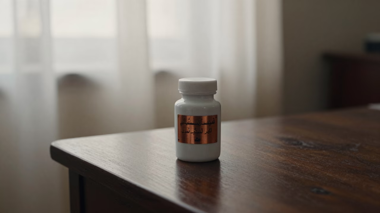 Porcelain Drug Jar Copperplate Label Sanaa in on a writing desk near Sanaa