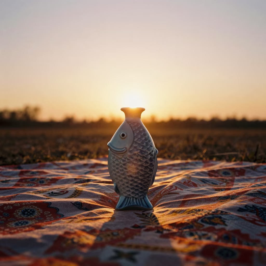 Porcelain Fish Flask on Changchun Picnic Blanket in on a picnic blanket in Changchun