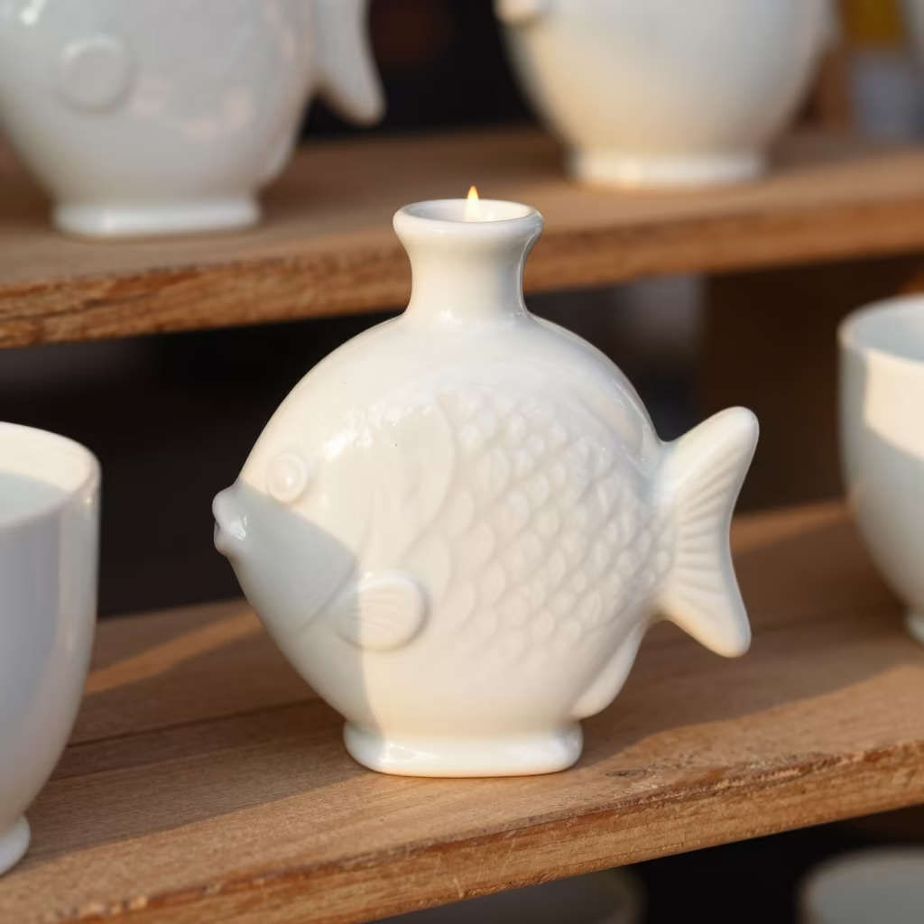 Porcelain Fish Flask on Market Stall Shelf in at a market stall counter in Melville, Johannesburg