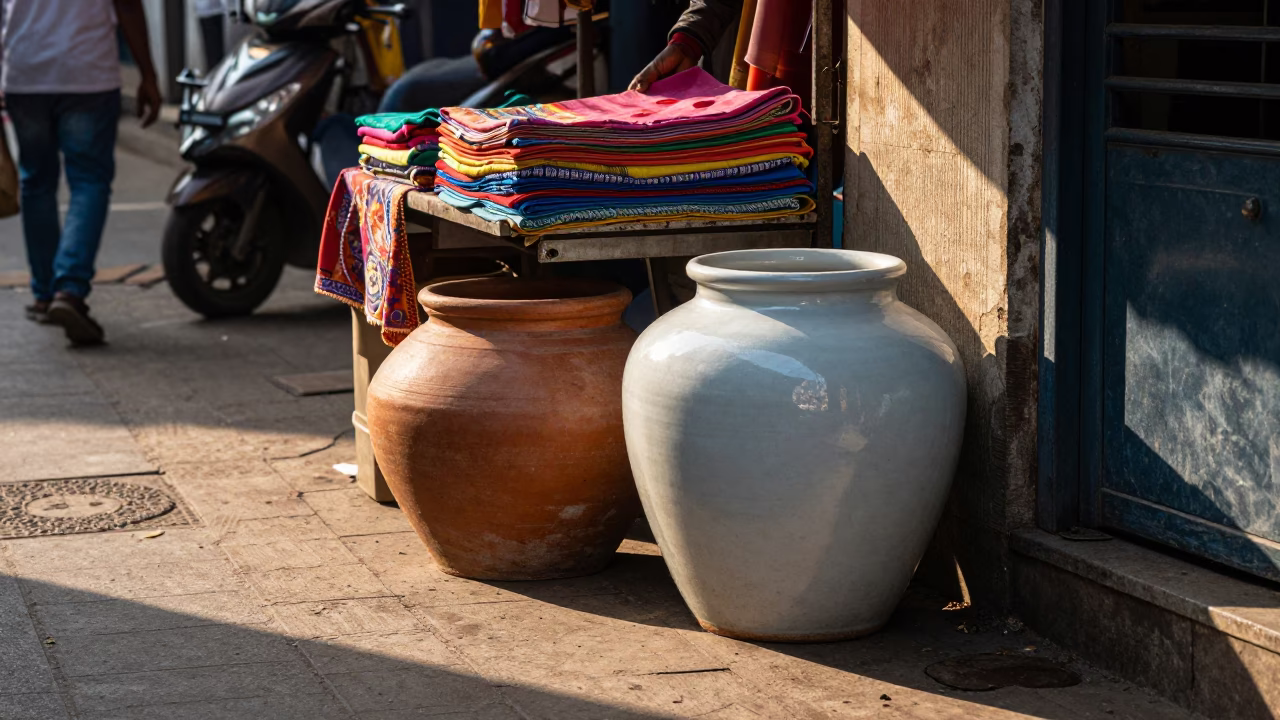 Porcelain Jar in Chennai at The Late Morning Light in in Chennai, India
